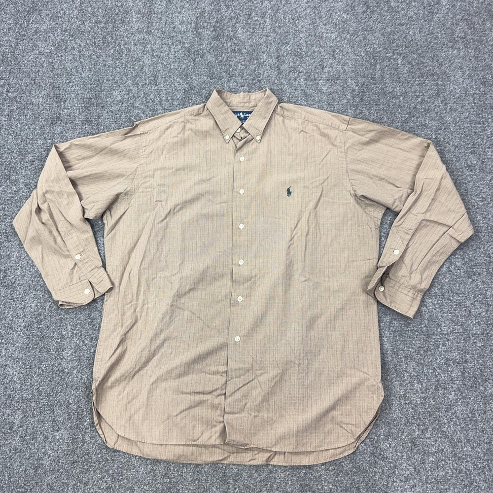 Vintage Ralph Lauren Shirt Mens Large Beige Check Mcmeel Long Sleeve Button-Down